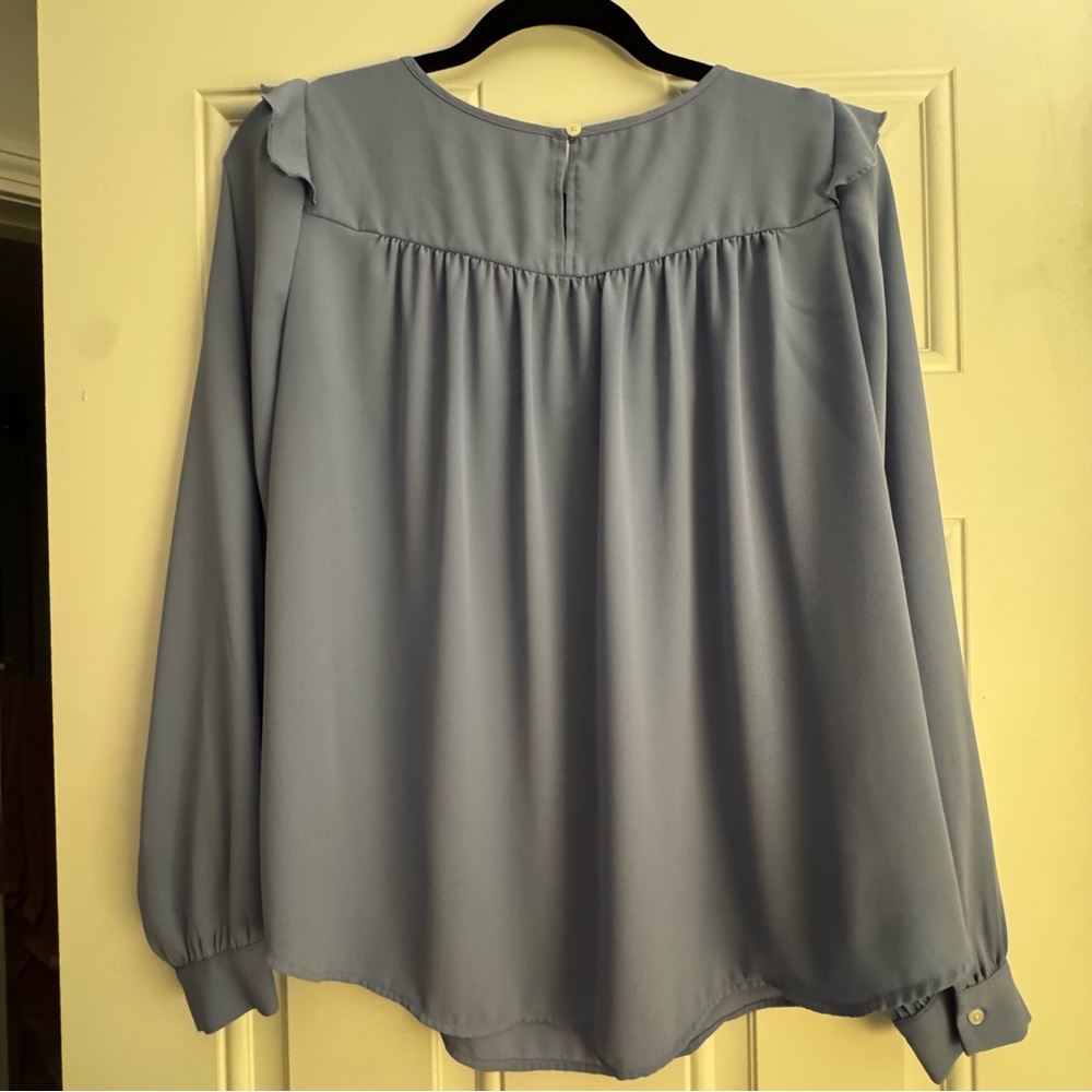 LOFT Light Blue Ruffle Blouse - Picture 4 of 5